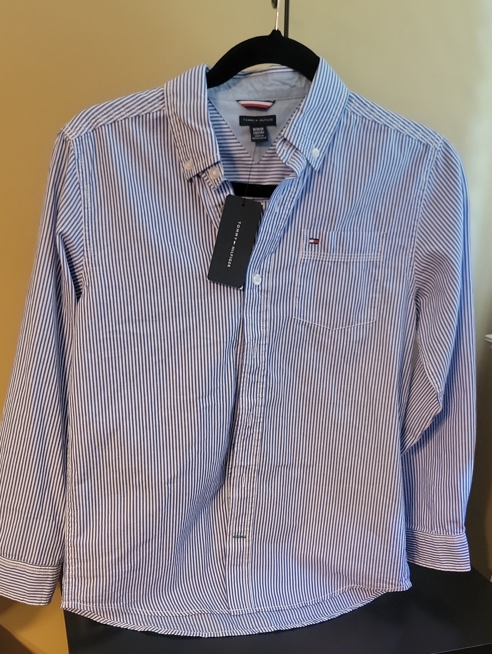 Tommy Hilfiger White and Blue Pinstripe Men's Button-Down Shirt